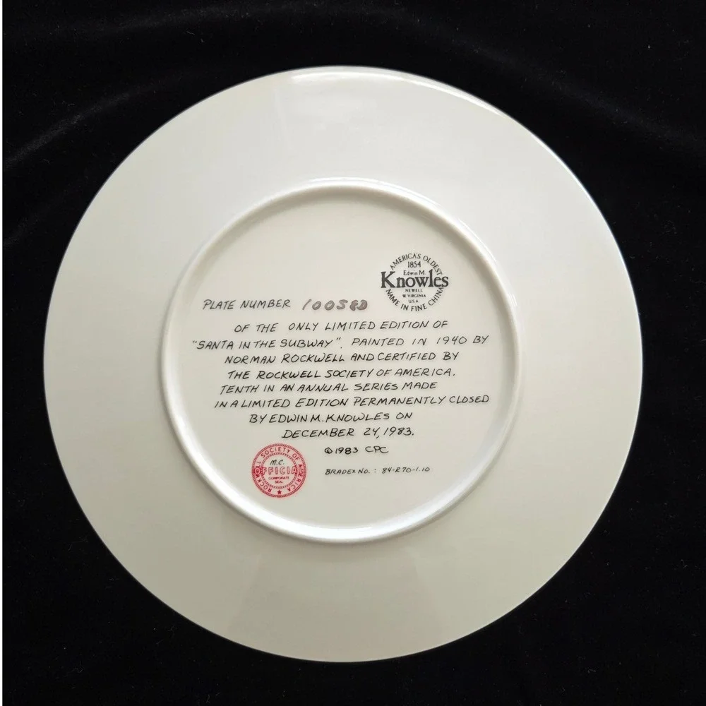 Norman Rockwell 1983 Christmas in the Subway Limited Edition Collector Plate‎
